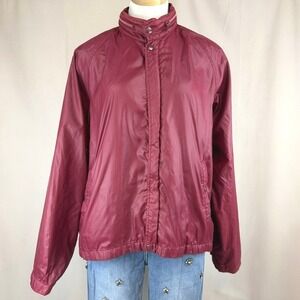 Vintage SEARS Mens L Jacket Burgundy Windbreaker Hood Ripstop Dad Norm Gorp 80s